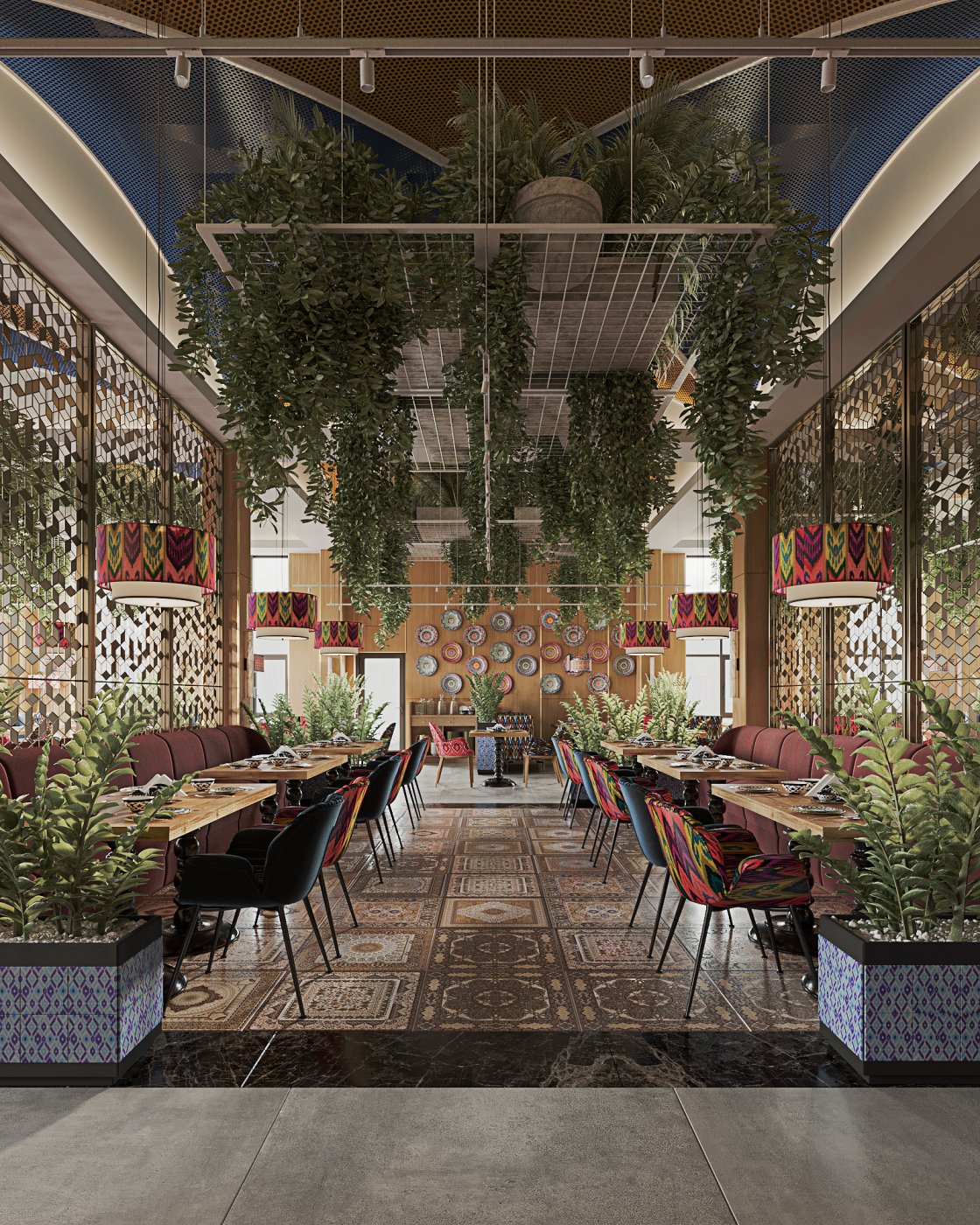 Modern interior of the Oriental cuisine restaurant