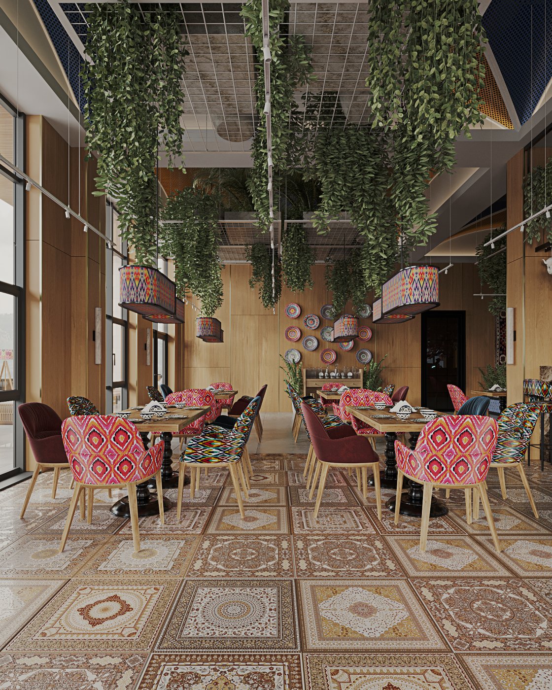 Modern interior of the Oriental cuisine restaurant