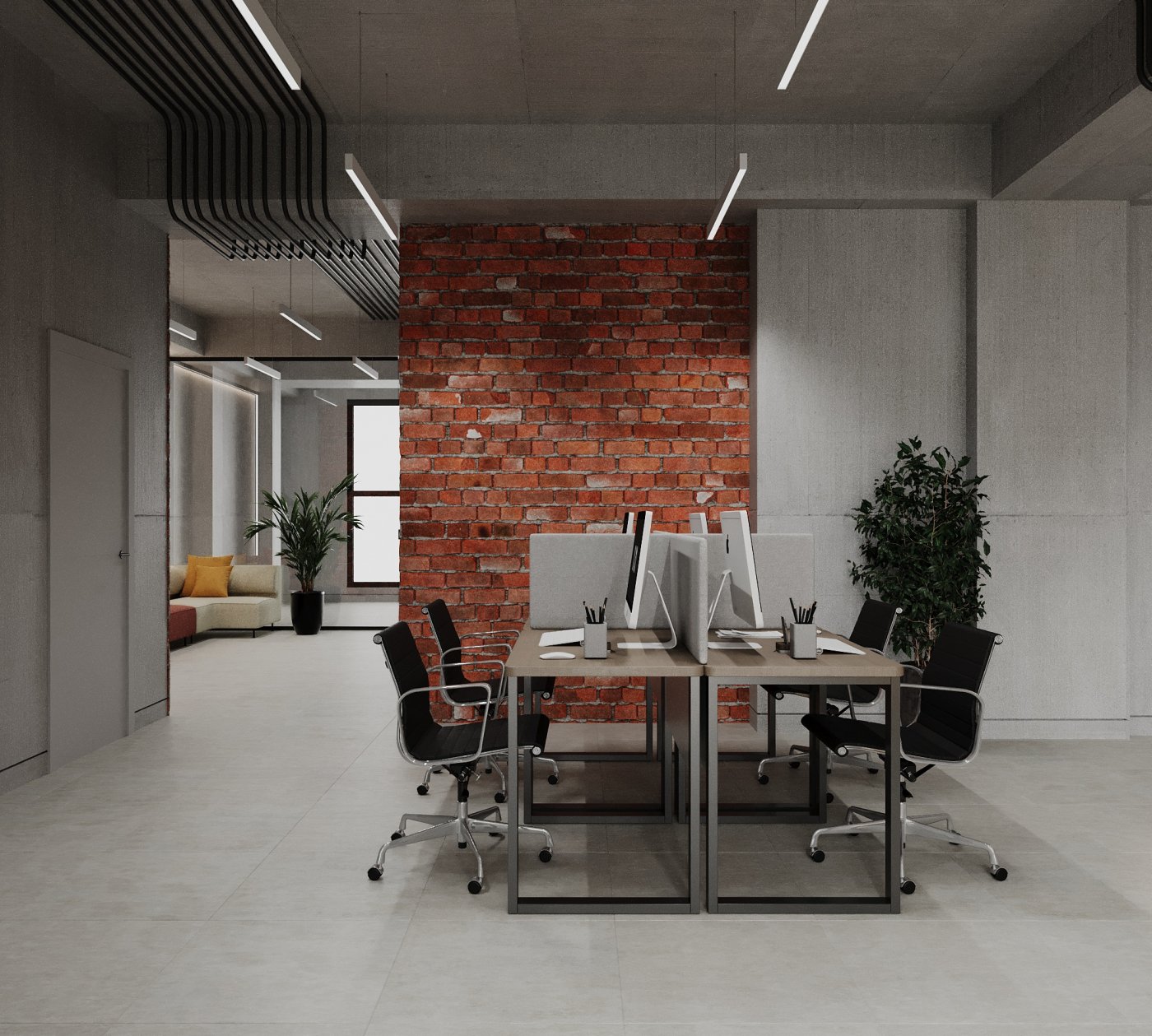 Office design in loft style.