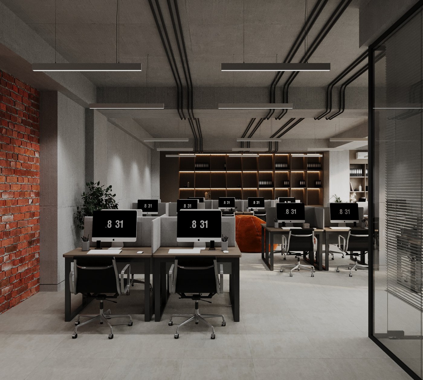 Office design in loft style.