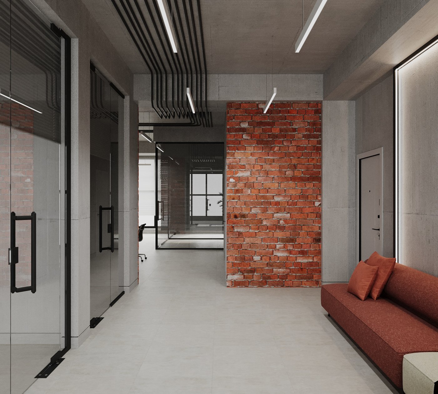 Office design in loft style.