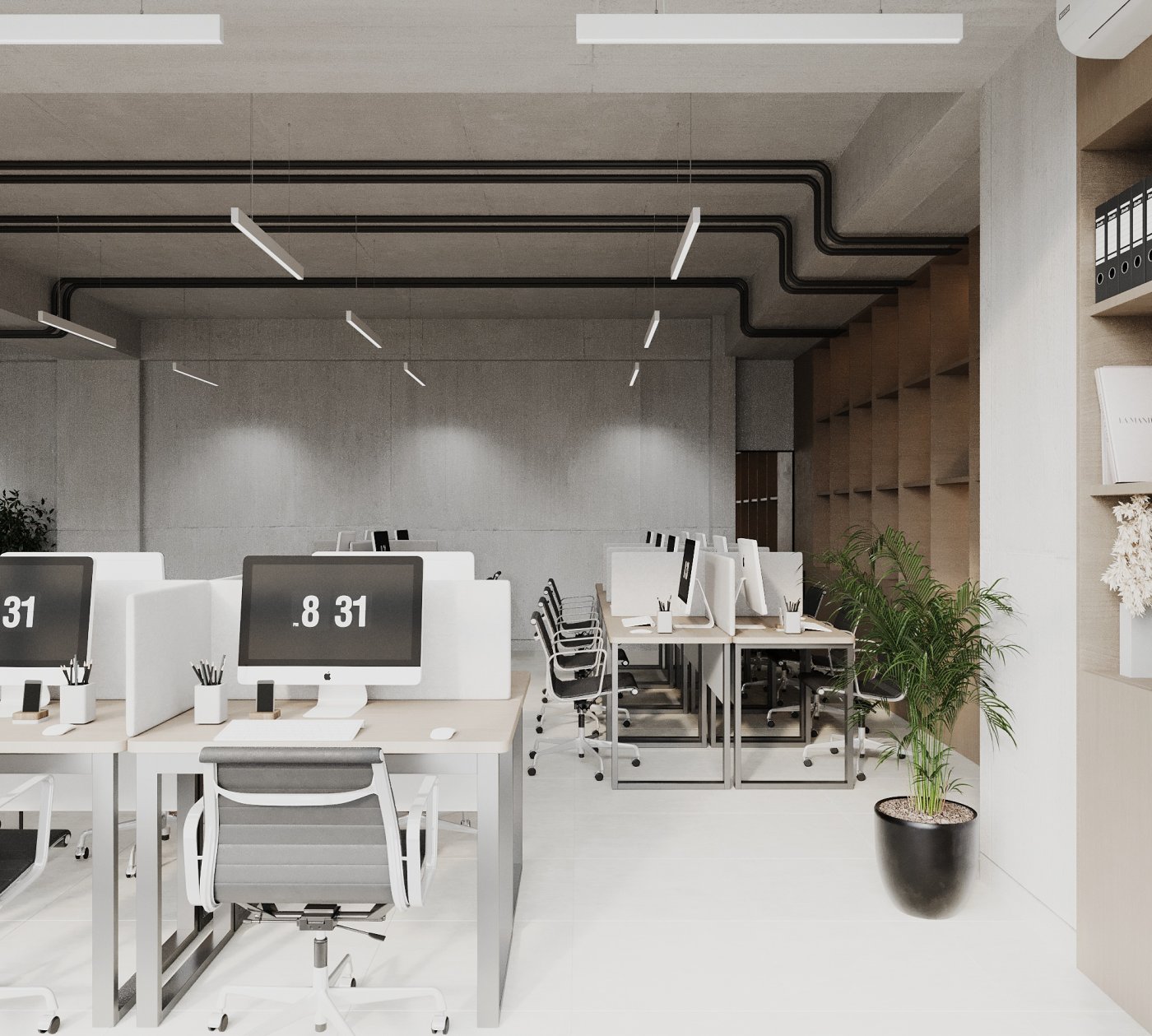 Office design in loft style.