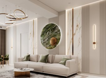 Neoclassical kitchen-living room design