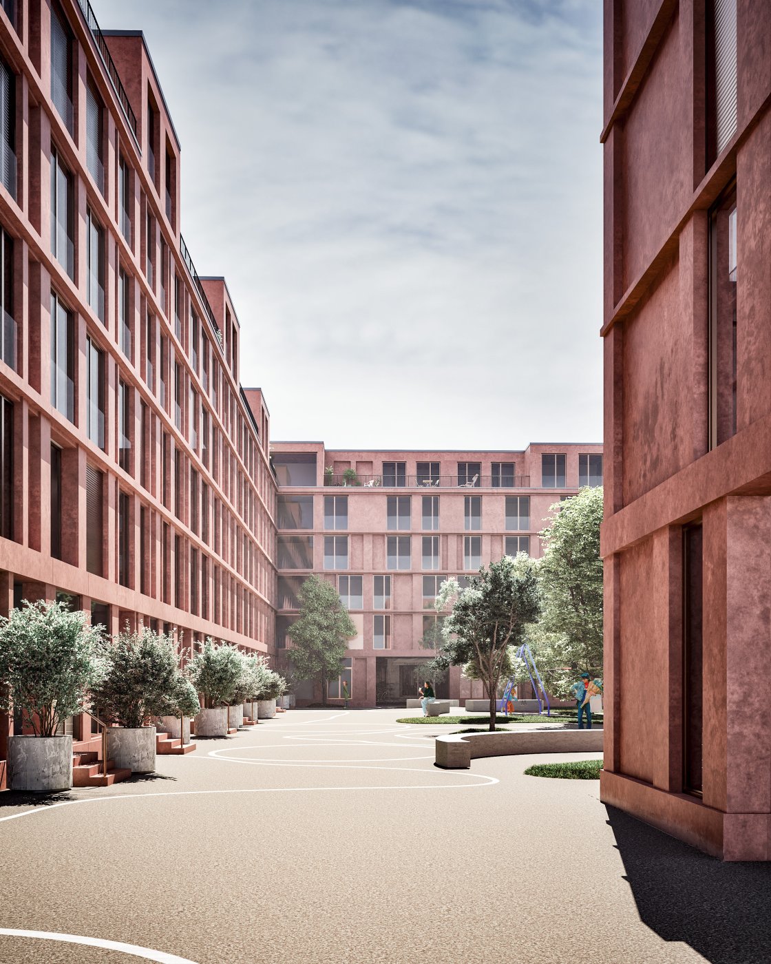 Red concrete housing