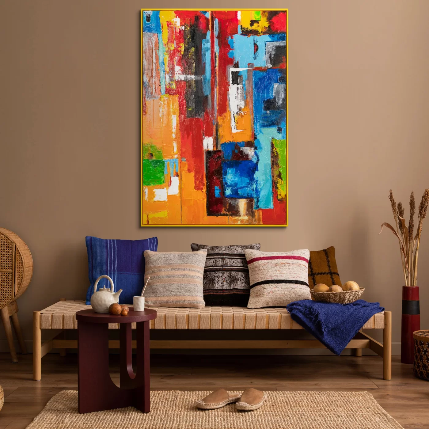 Enhancing interior spaces with bold abstract wall art