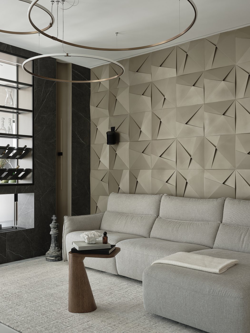 The art of geometry and texture: a project with 3D panels Deco Line and bas-relief CLOCK