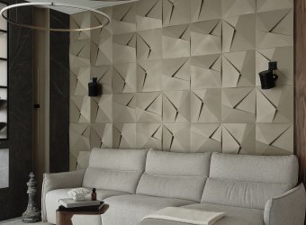 The art of geometry and texture: a project with 3D panels Deco Line and bas-relief CLOCK