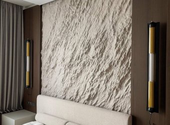 The textured bas-relief STONE in the bedroom interior