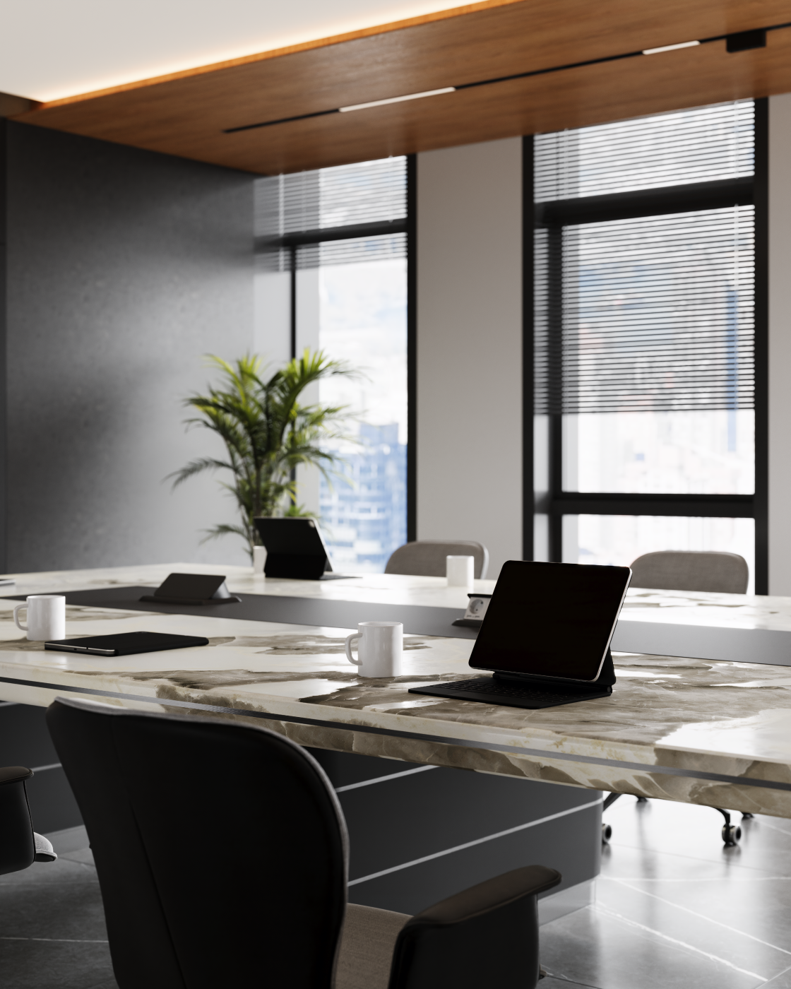 Visualization of a meeting room for a private company in the city center
