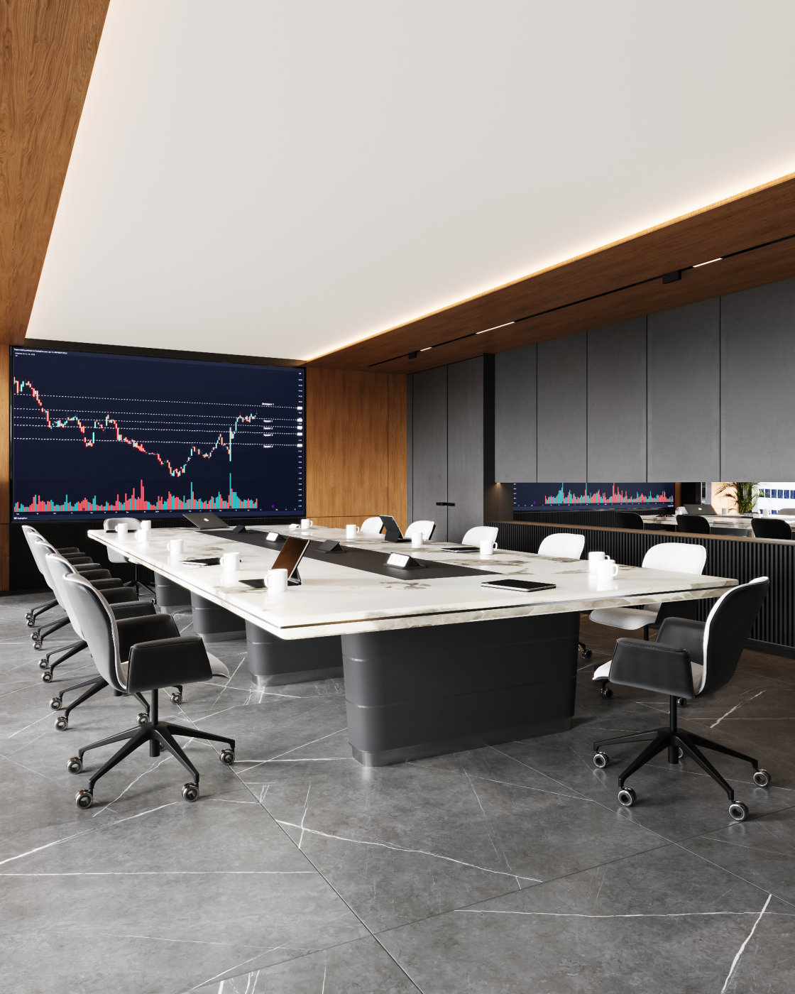 Visualization of a meeting room for a private company in the city center