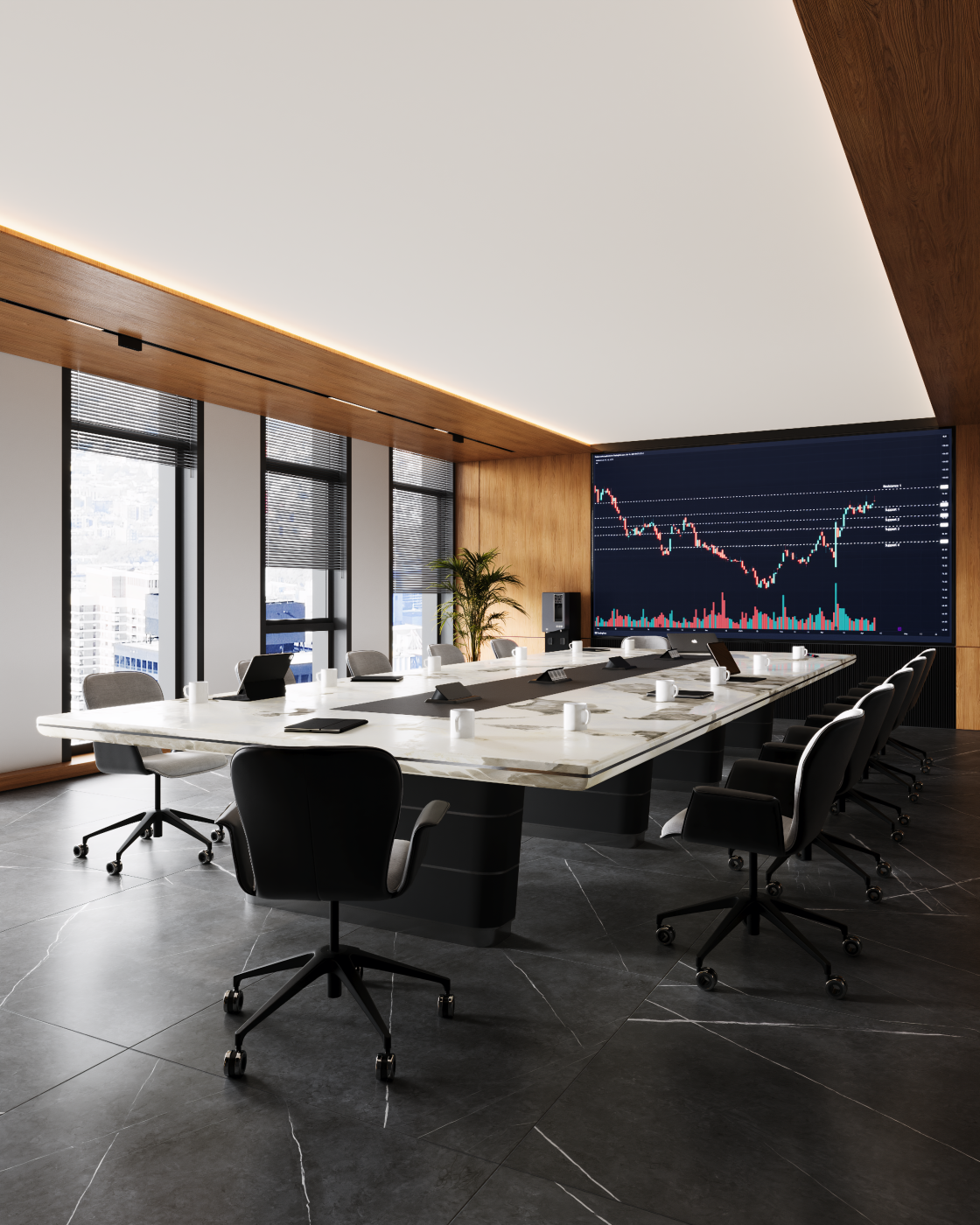 Visualization of a meeting room for a private company in the city center