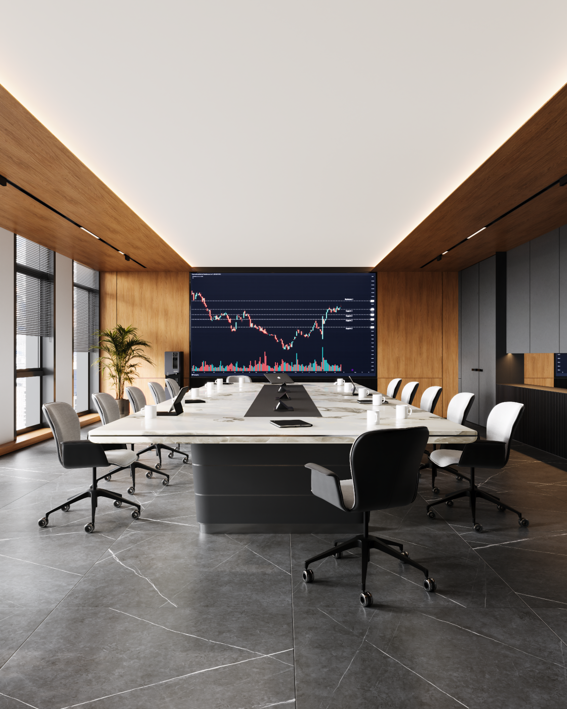 Visualization of a meeting room for a private company in the city center